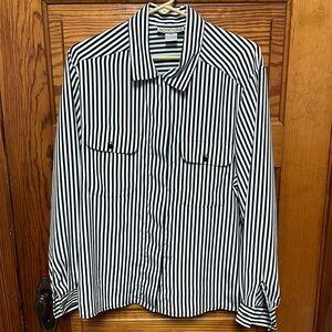 Notations vertical striped button down shirt with hidden buttons 2 front pockets